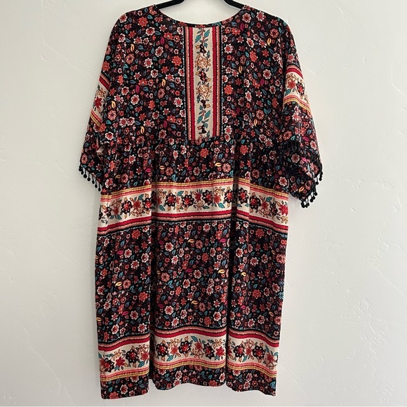 Uncle Frank Boho Floral Dress Size Large Bohemian Fall Autumn Dress Knee Length - Picture 2 of 11